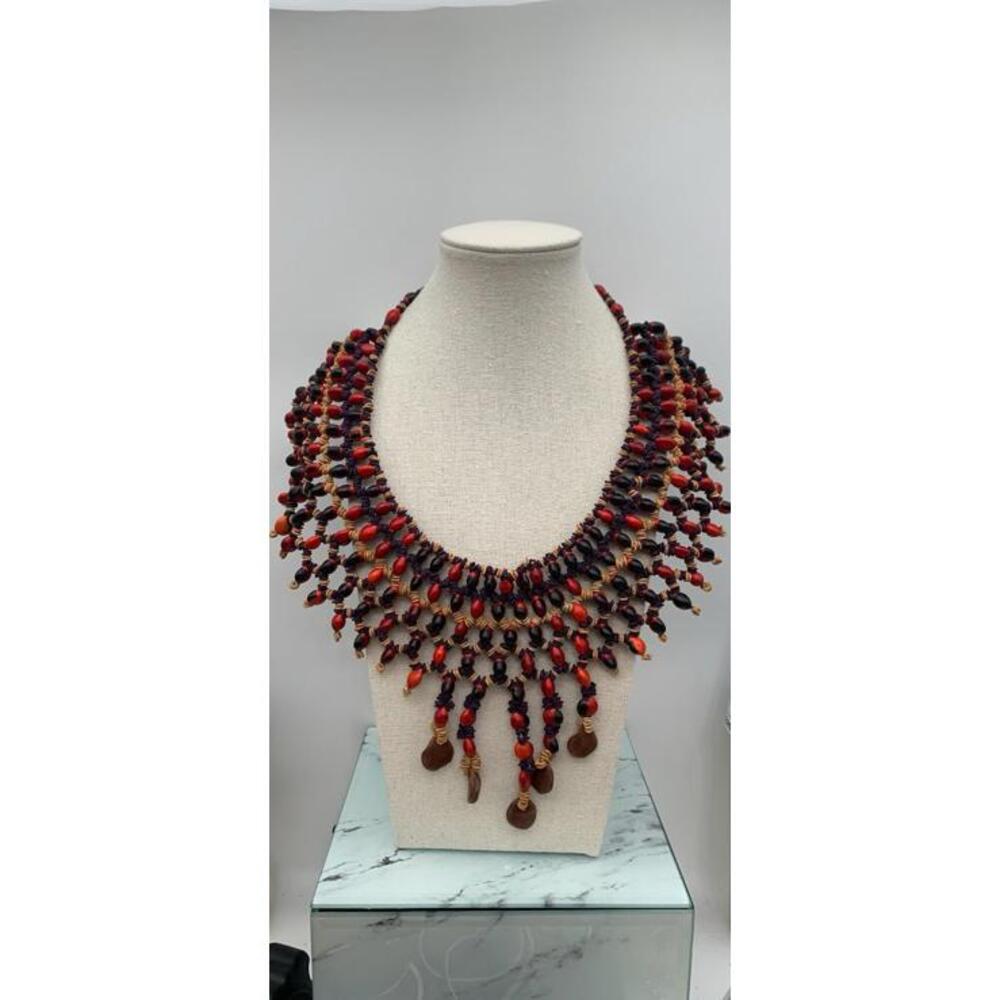 Vintage Tribal Black & Red Huayruro Seed Good Luck‎ Hand Made Collar Necklace